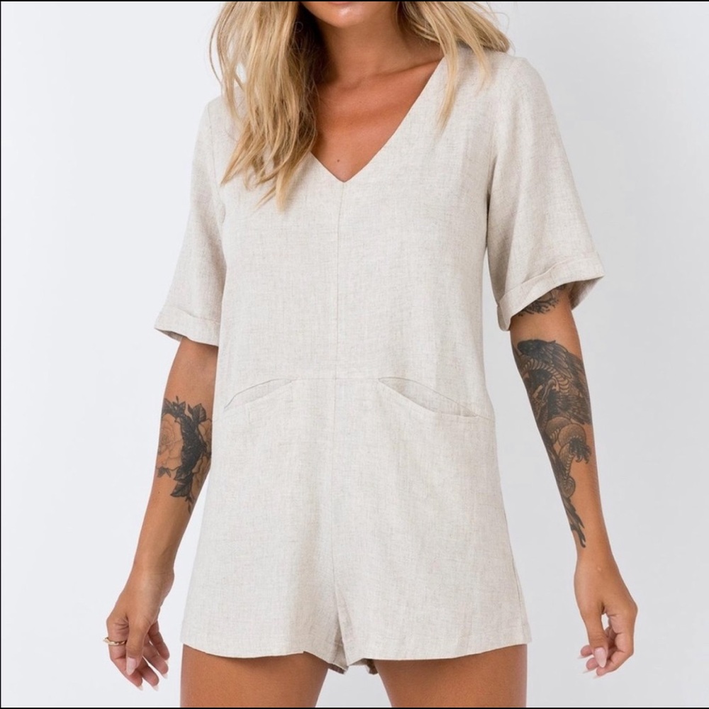 PRINCESS POLLY Neutral Linen Romper